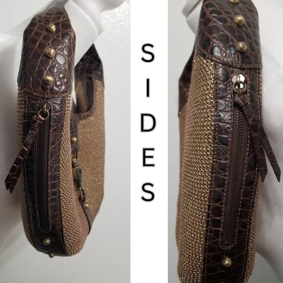 Vintage Eric Javits New York Gold Woven Squishee Studded Hobo Leather Bag - Picture 3 of 16